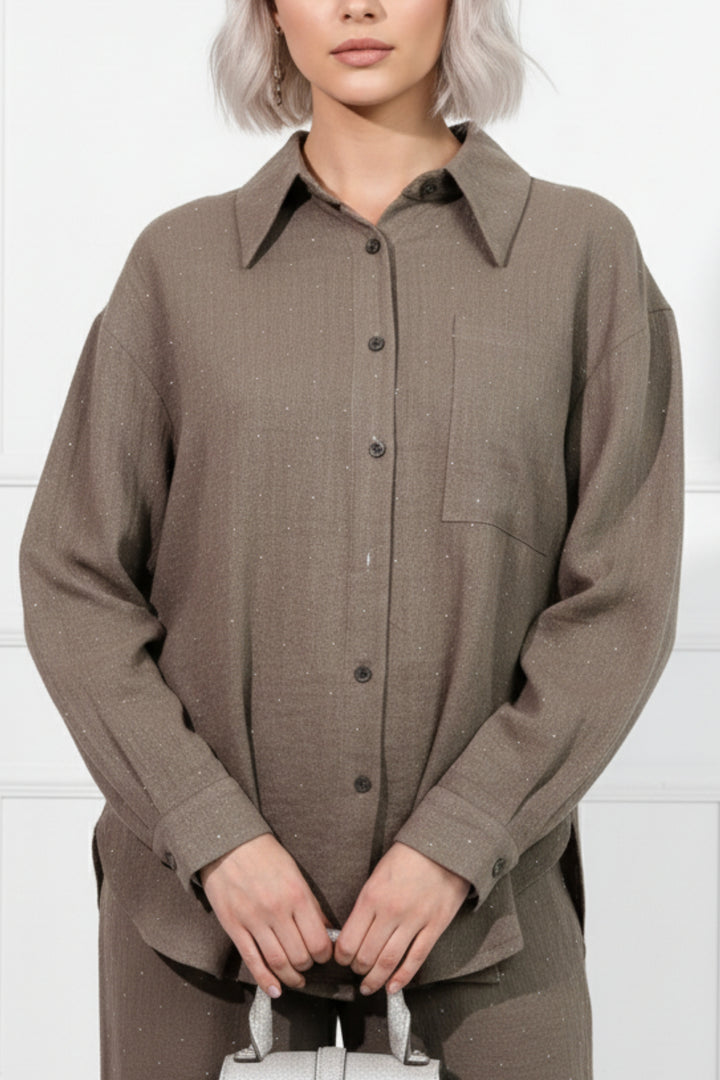 Dark Fawn Sparkly Linen Co-ord Set