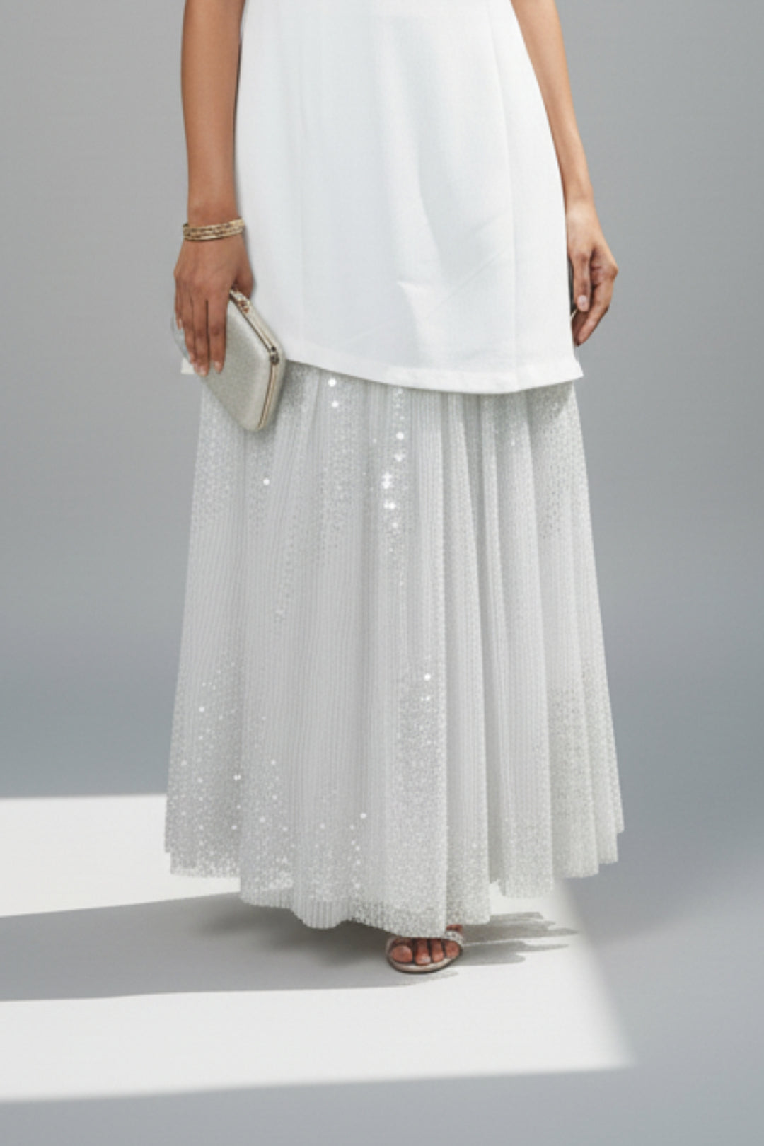 White Lace & Sequin Midi Dress