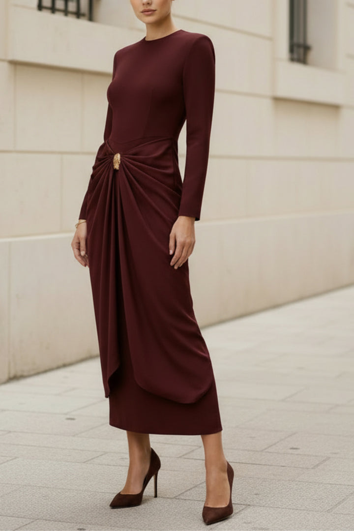 Imperial Maroon Draped dress