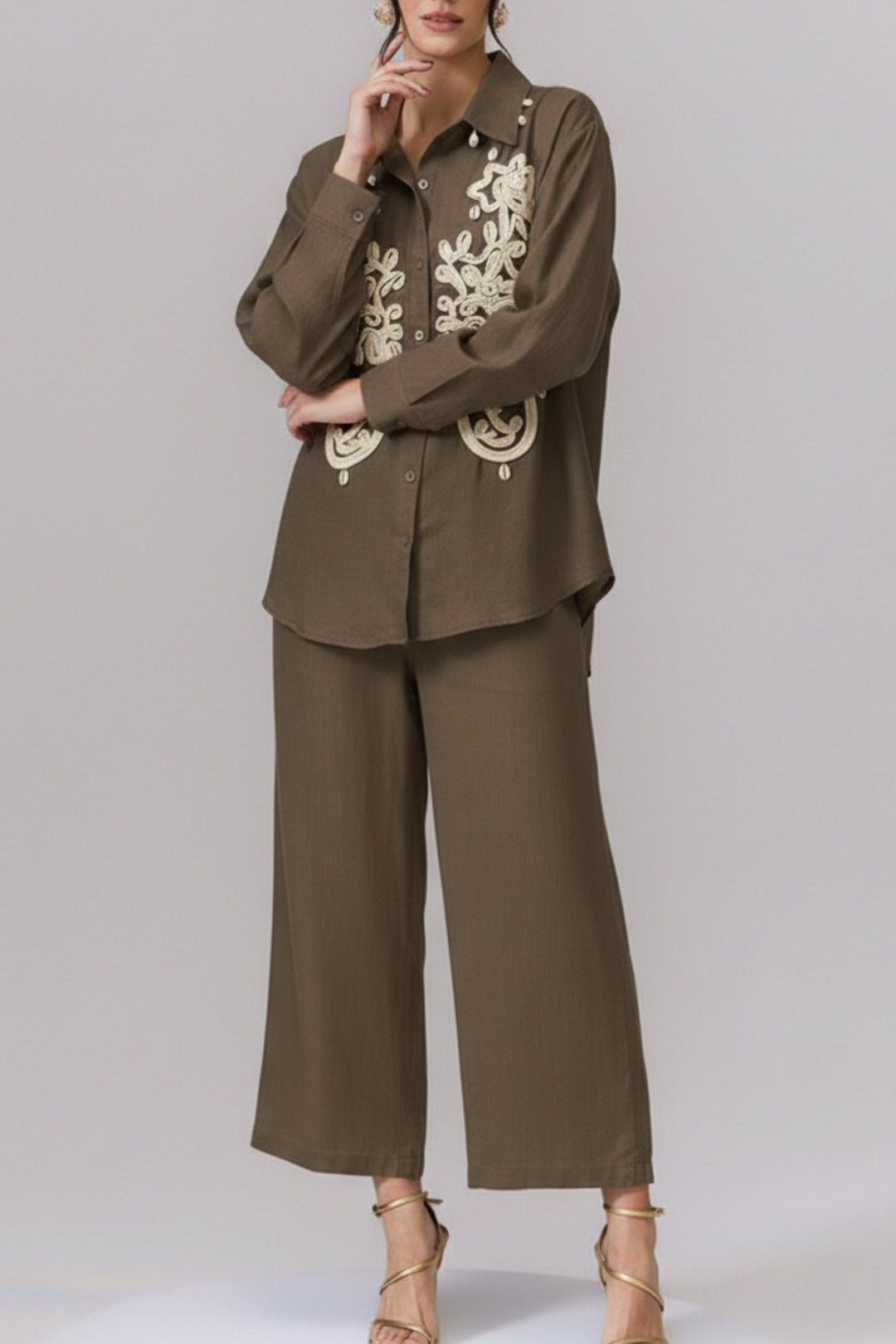 Earthy 3D Cord Embroidery Co-ord set