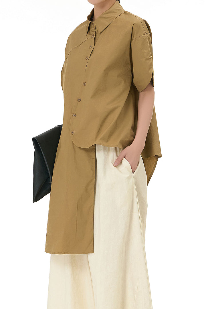 Caramel Asymmetrical Oversized Shirt