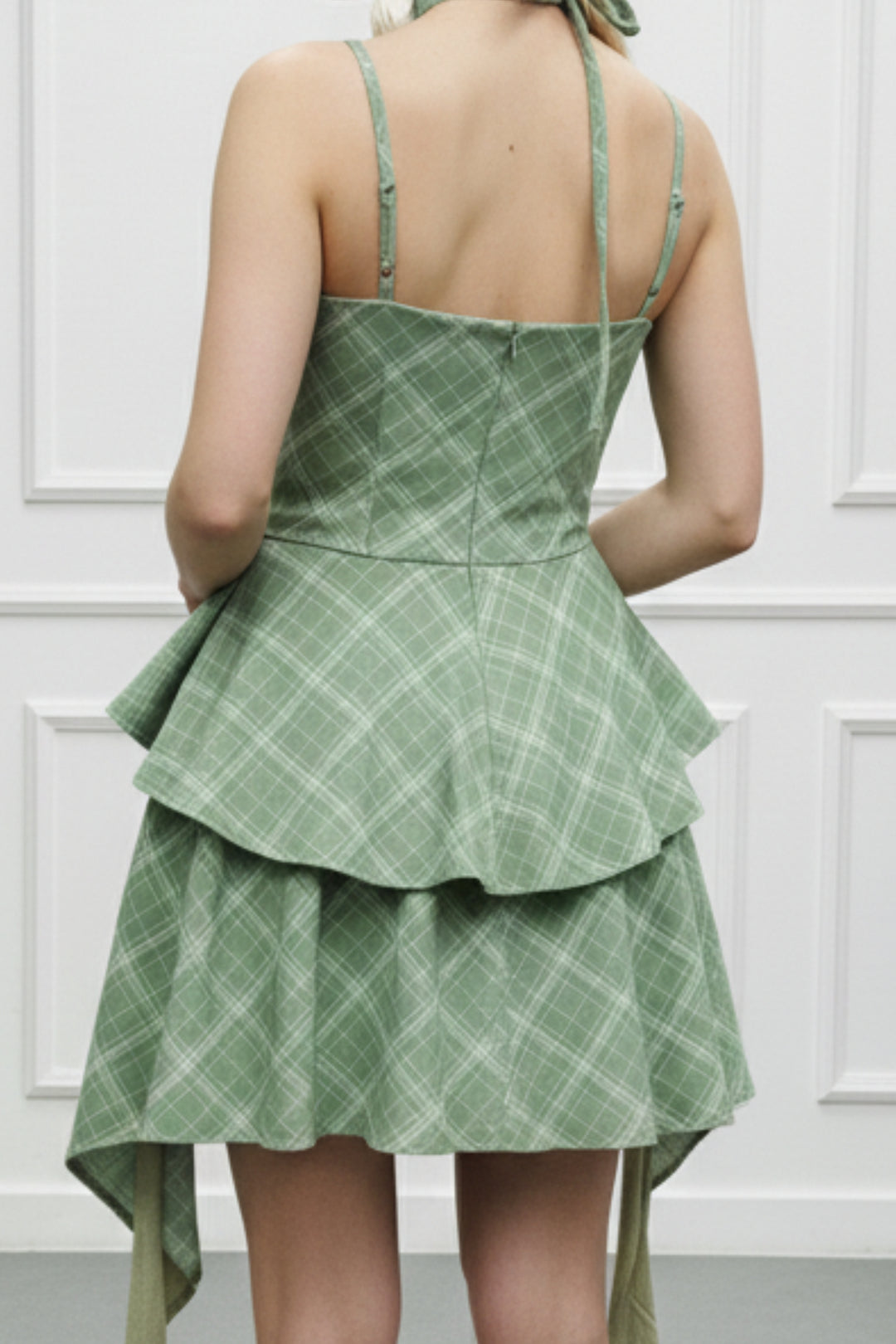 Lake Green Plaid Ruffle Dress