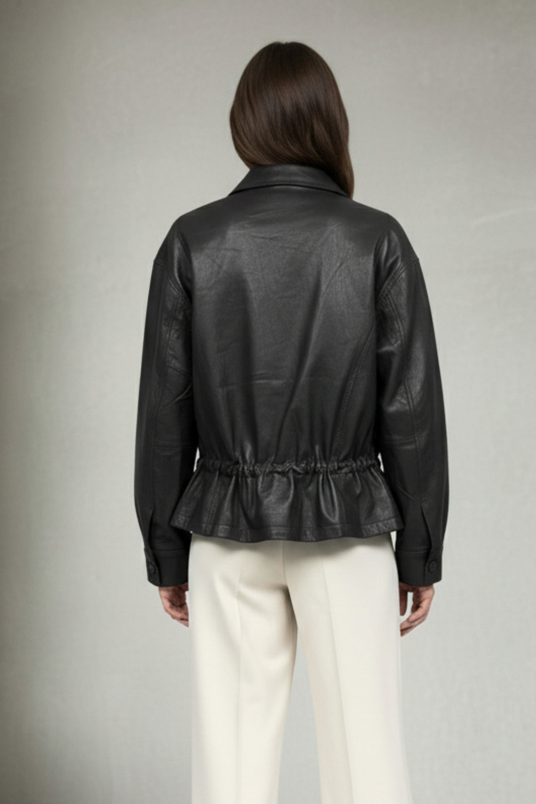 Noir Drawstring Faux Leather Jacket