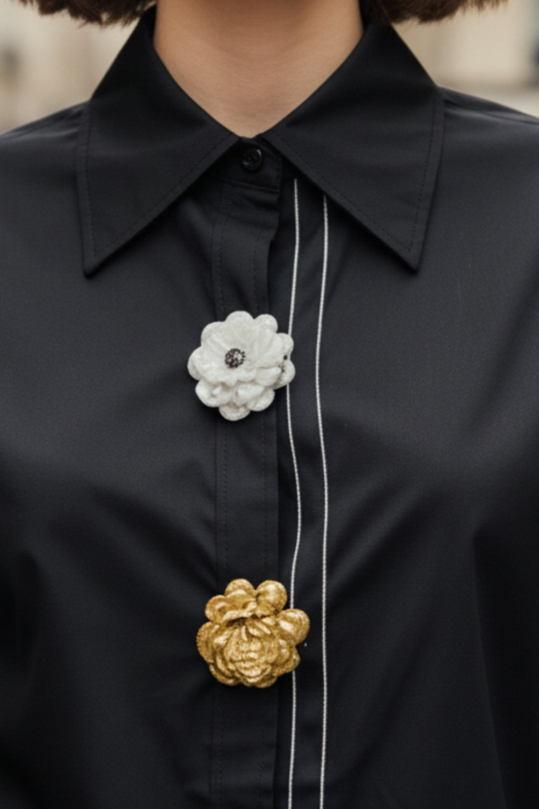 Black Luxe Flower Button Shirt