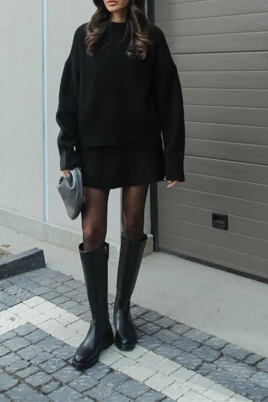 Black Short Skirt Knit Co-ord Set