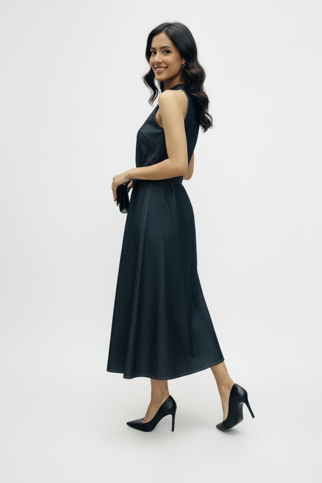 Graphite Denim Belted Dress