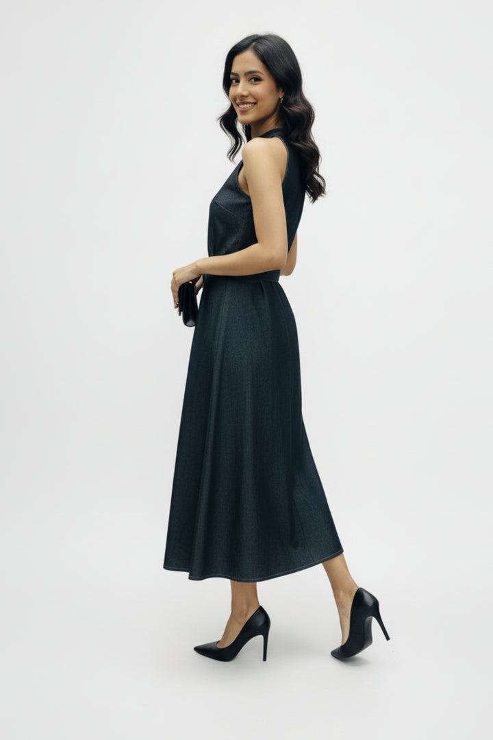 Graphite Denim Belted Dress