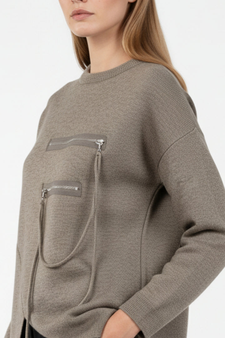 Sage Zipline Geometrical Sweater