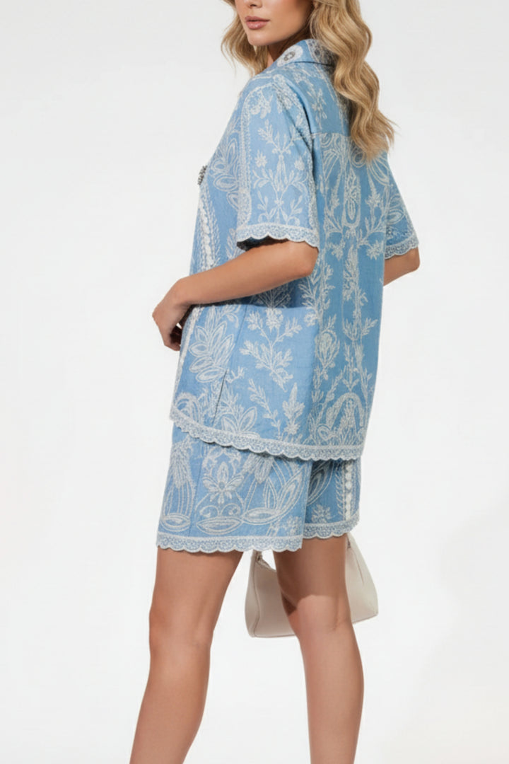 Blue Dawn Embroidered Shorts Co-ord Set