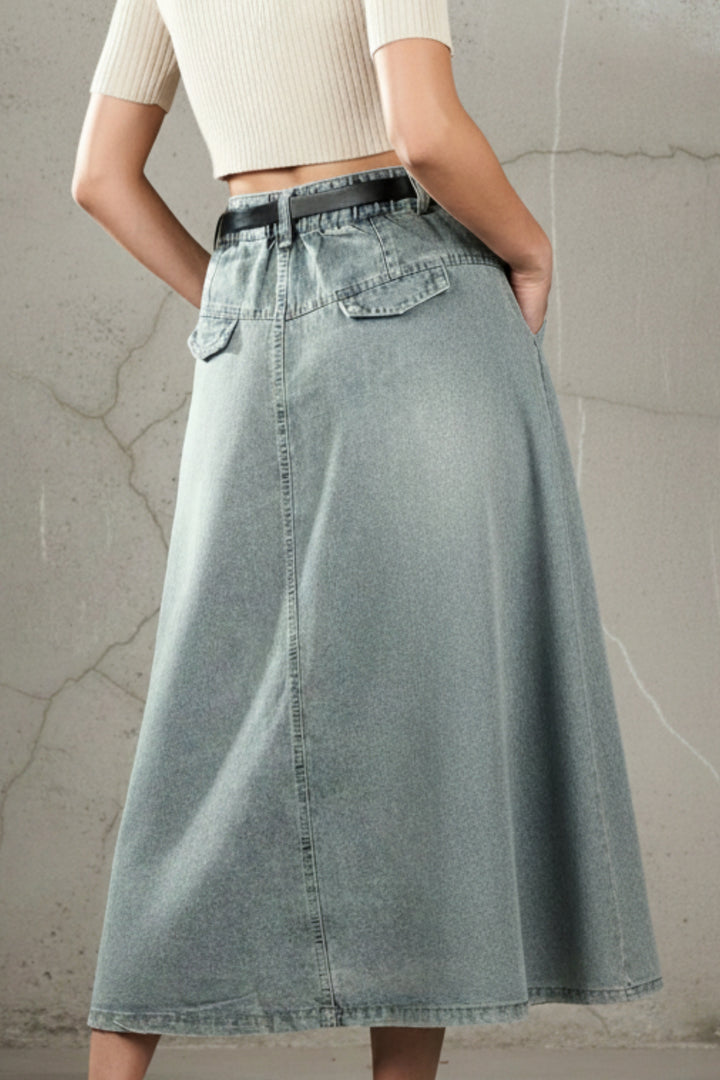 Denim A-line skirt With Belt