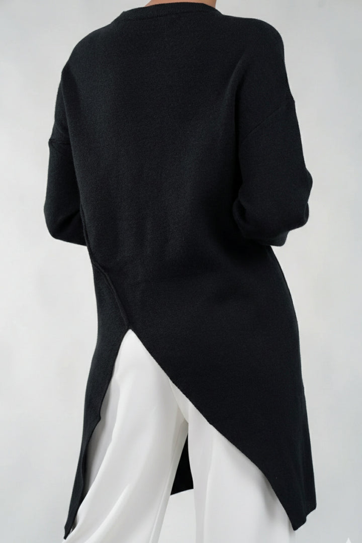 Black Horizon Long Cut Sweater