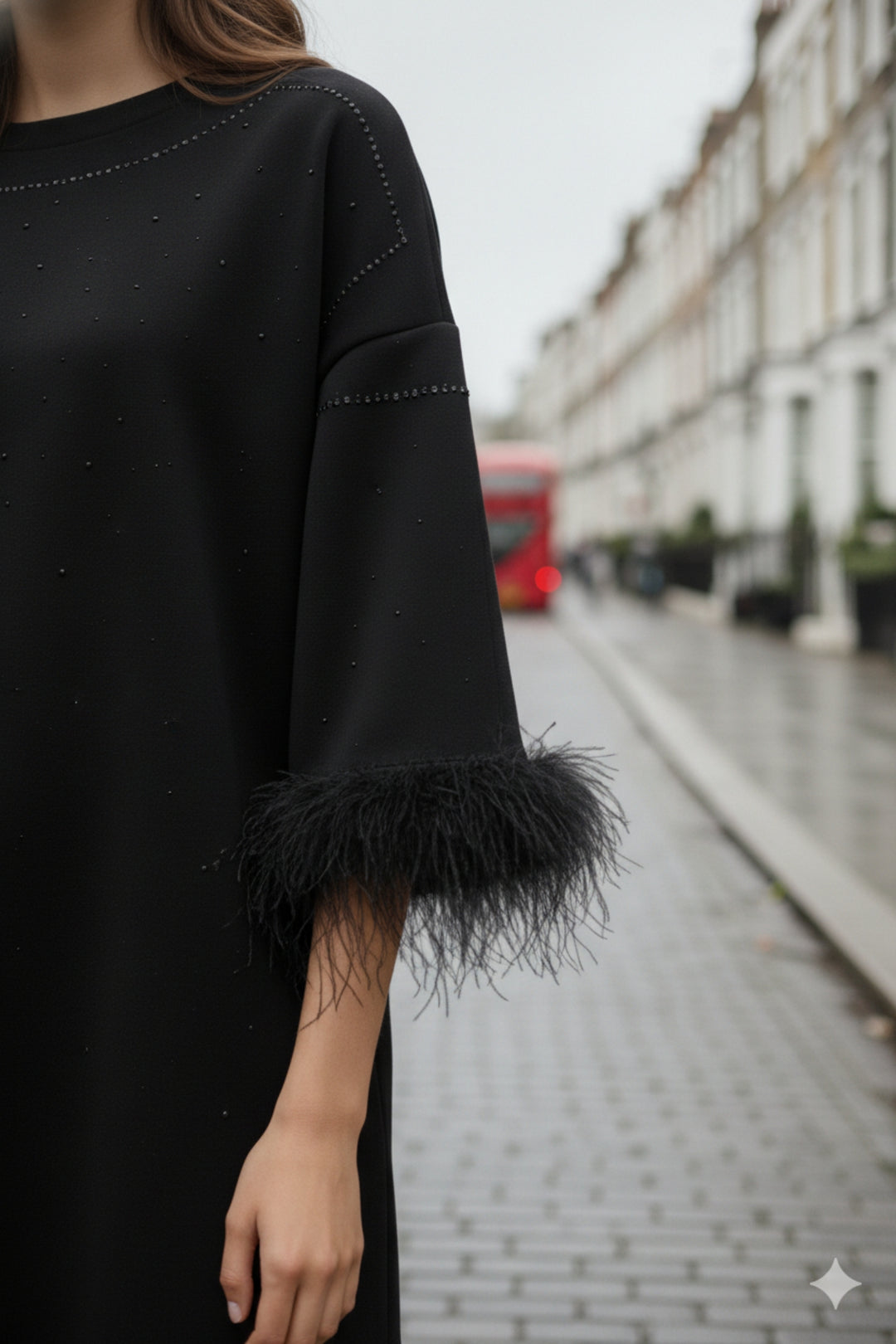 Amy Black Feather Detail T-shirt
