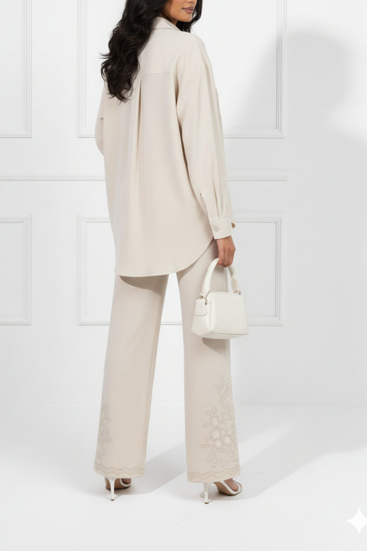 Pale Oak Embroidered Linen Co-ord set