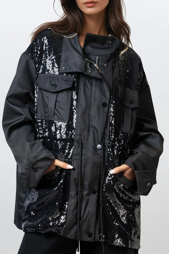 Midnight Sequin Utility Shacket