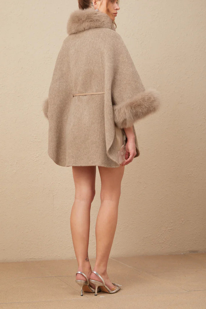 Cashmere Couture Fur-Trim Cape