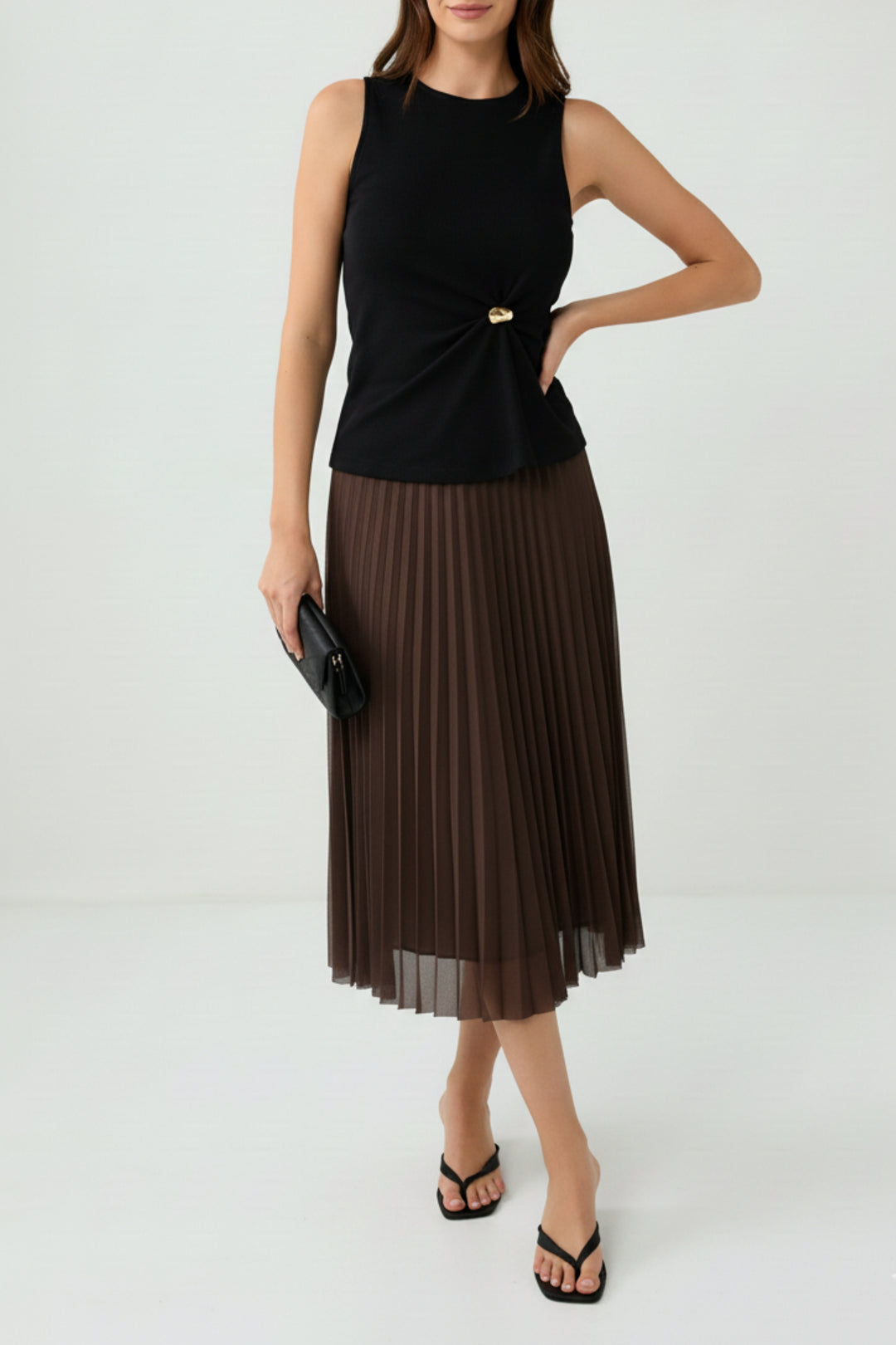 Espresso Mesh Pleated Skirt