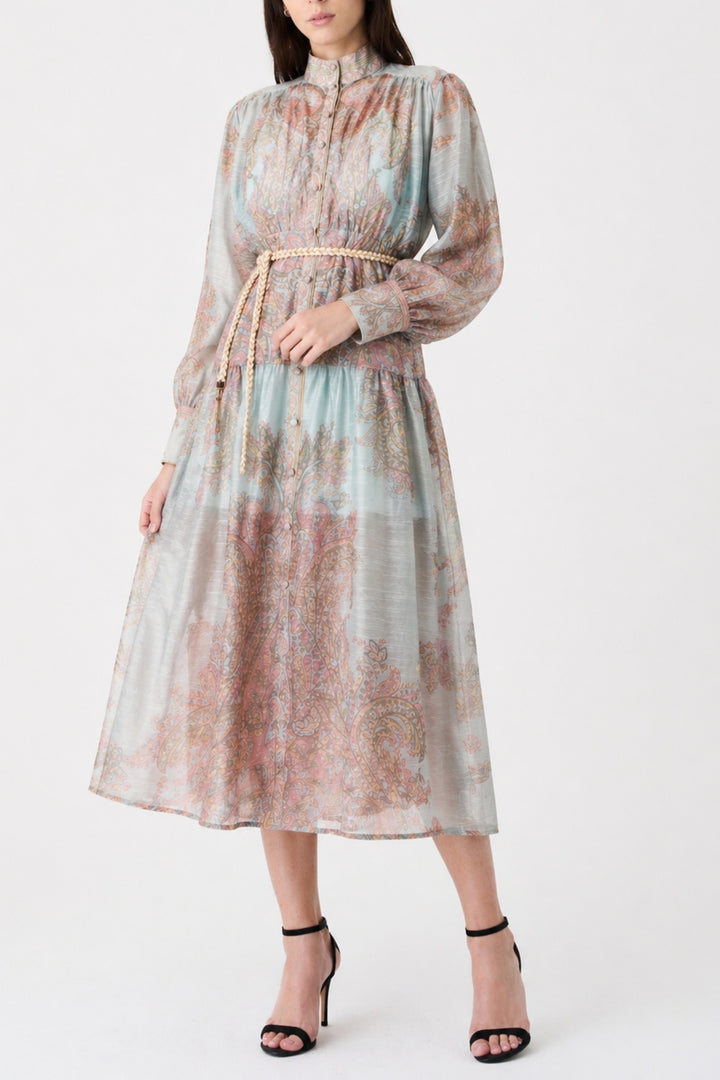 Blue Whisper Printed Button Dress