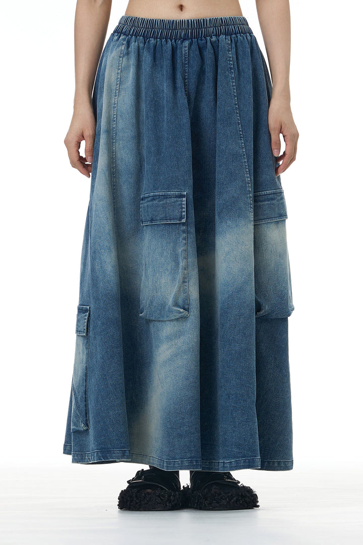 Skyline Cargo Faded Denim skirt