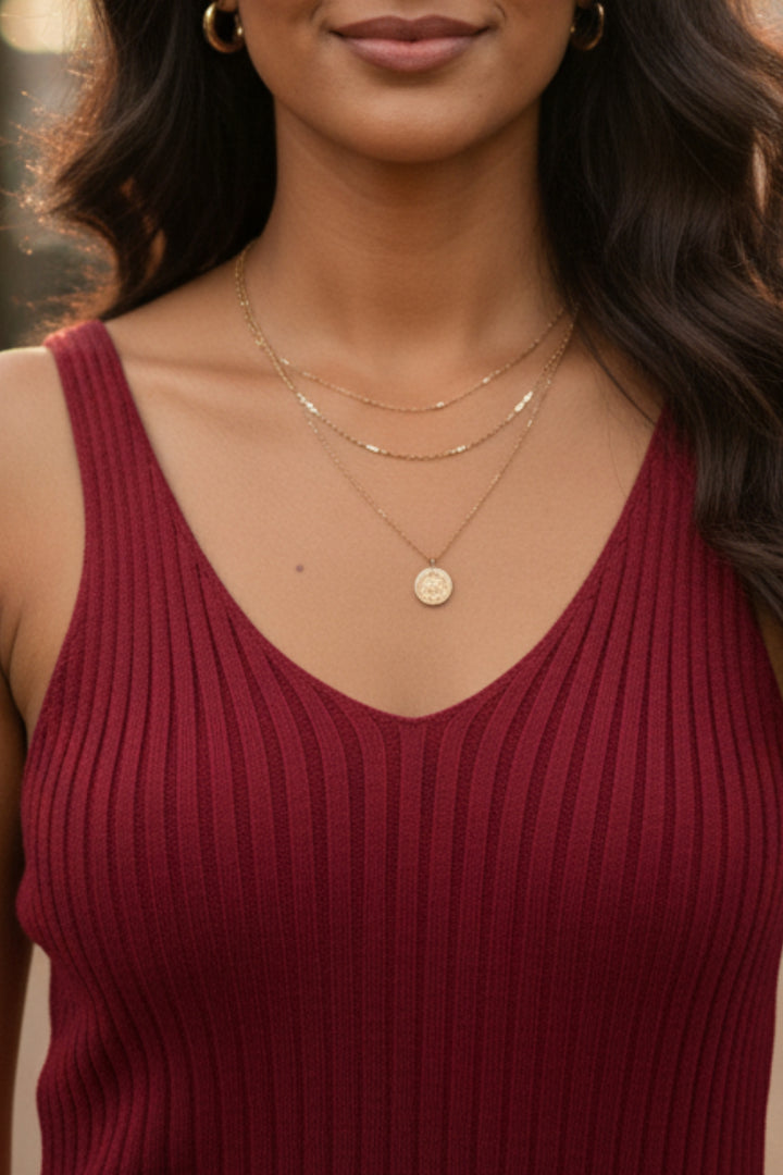Red Sleeveless Dress with Waist Tie Cardigan