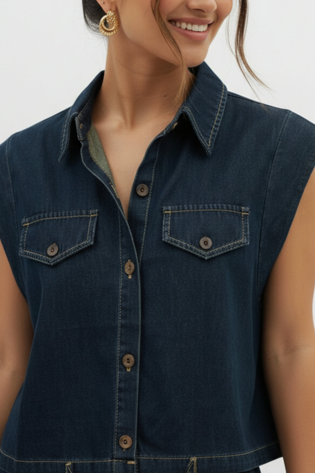 Cotton Denim Shirt And Pant Coord Set