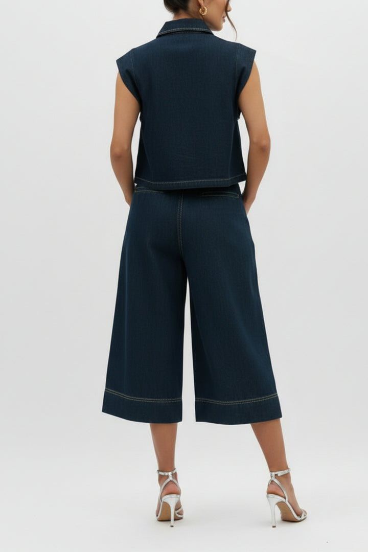 Cotton Denim Shirt And Pant Coord Set