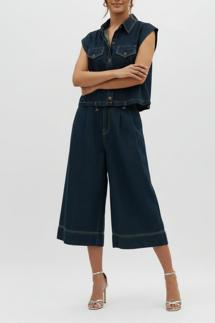 Cotton Denim Shirt And Pant Coord Set