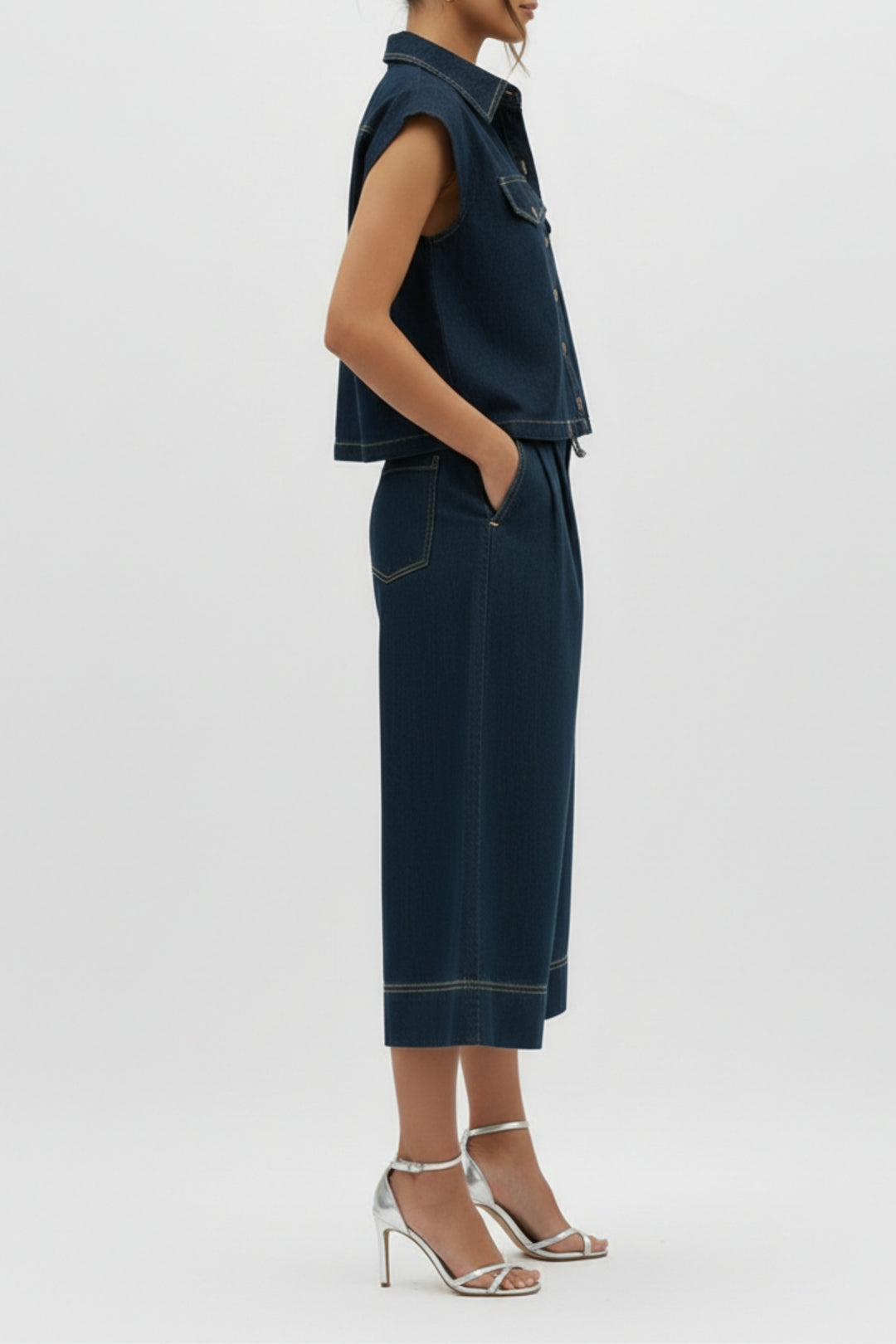 Cotton Denim Shirt And Pant Coord Set