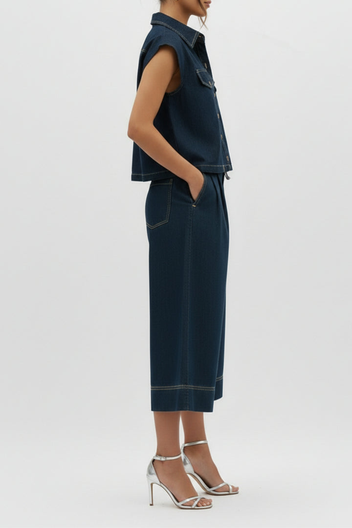 Cotton Denim Shirt And Pant Coord Set