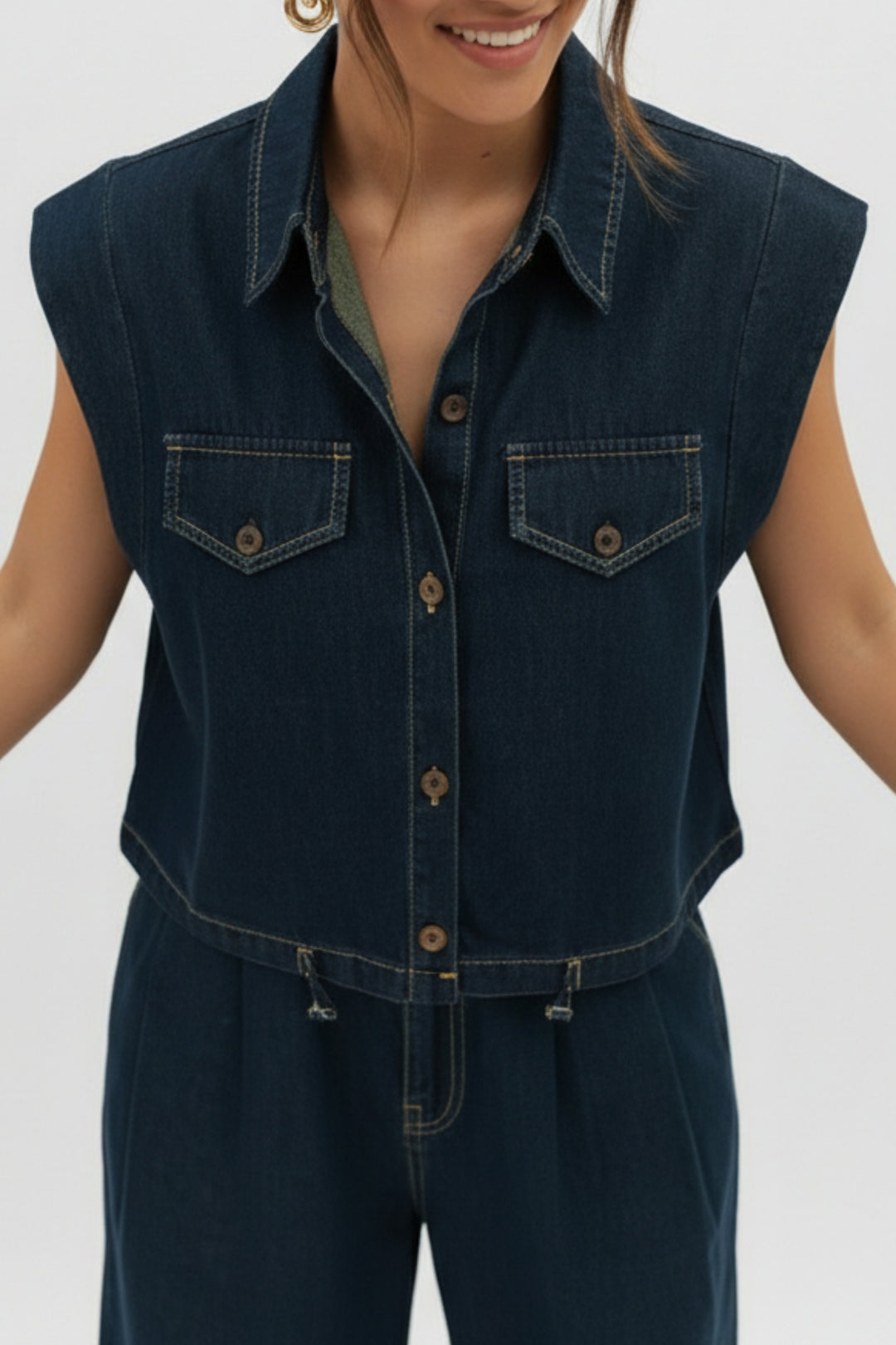 Cotton Denim Shirt And Pant Coord Set