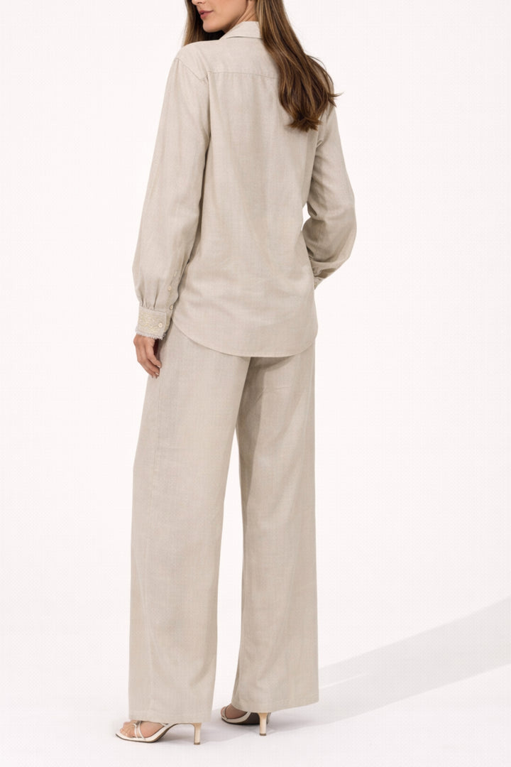 Beige & Gold Embroidered Linen Co-ord Set