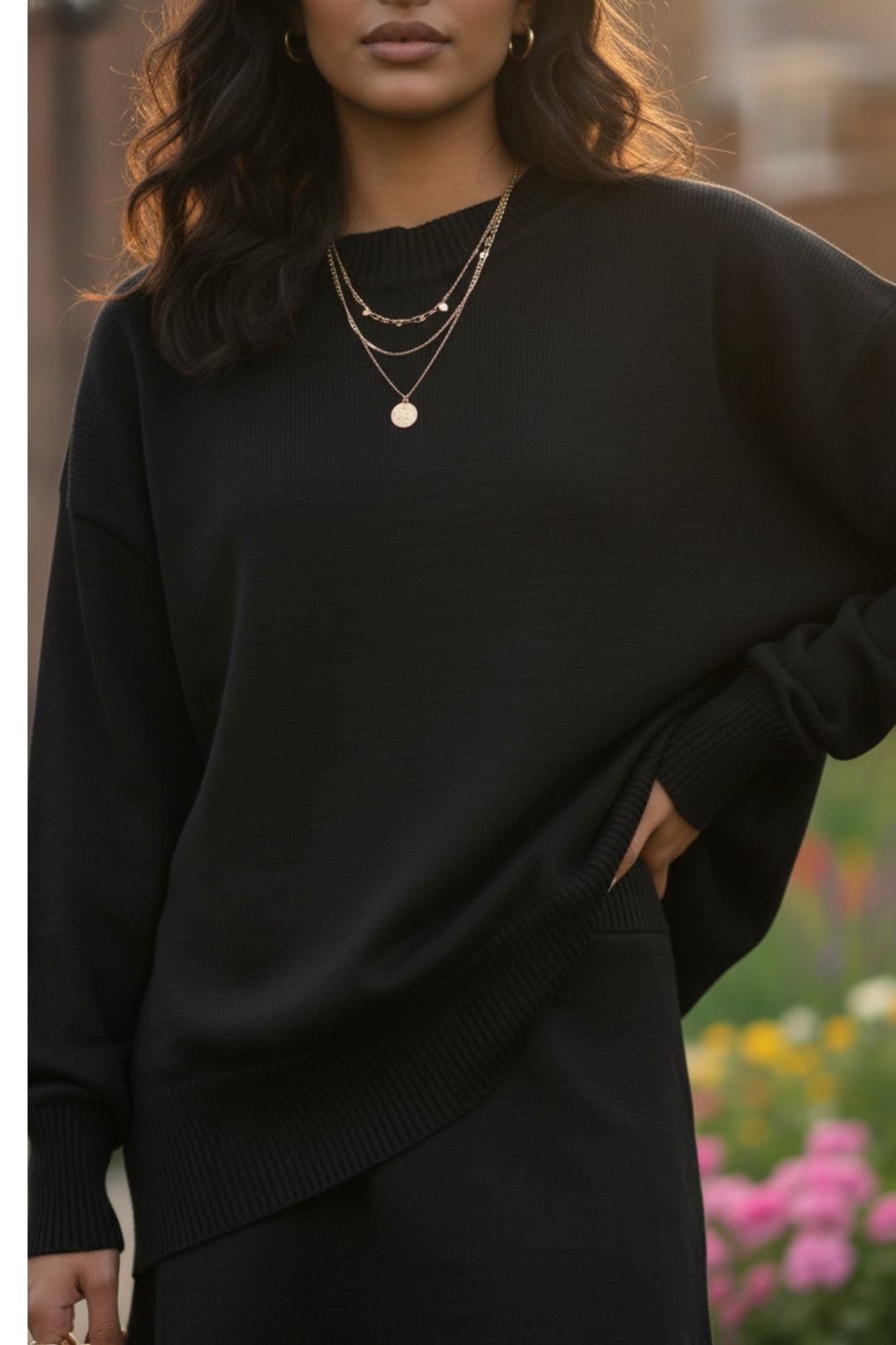 Black Short Skirt Knit Co-ord Set