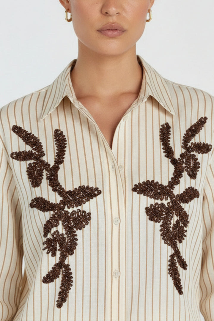 Butterscotch Embellished Striped Shirt