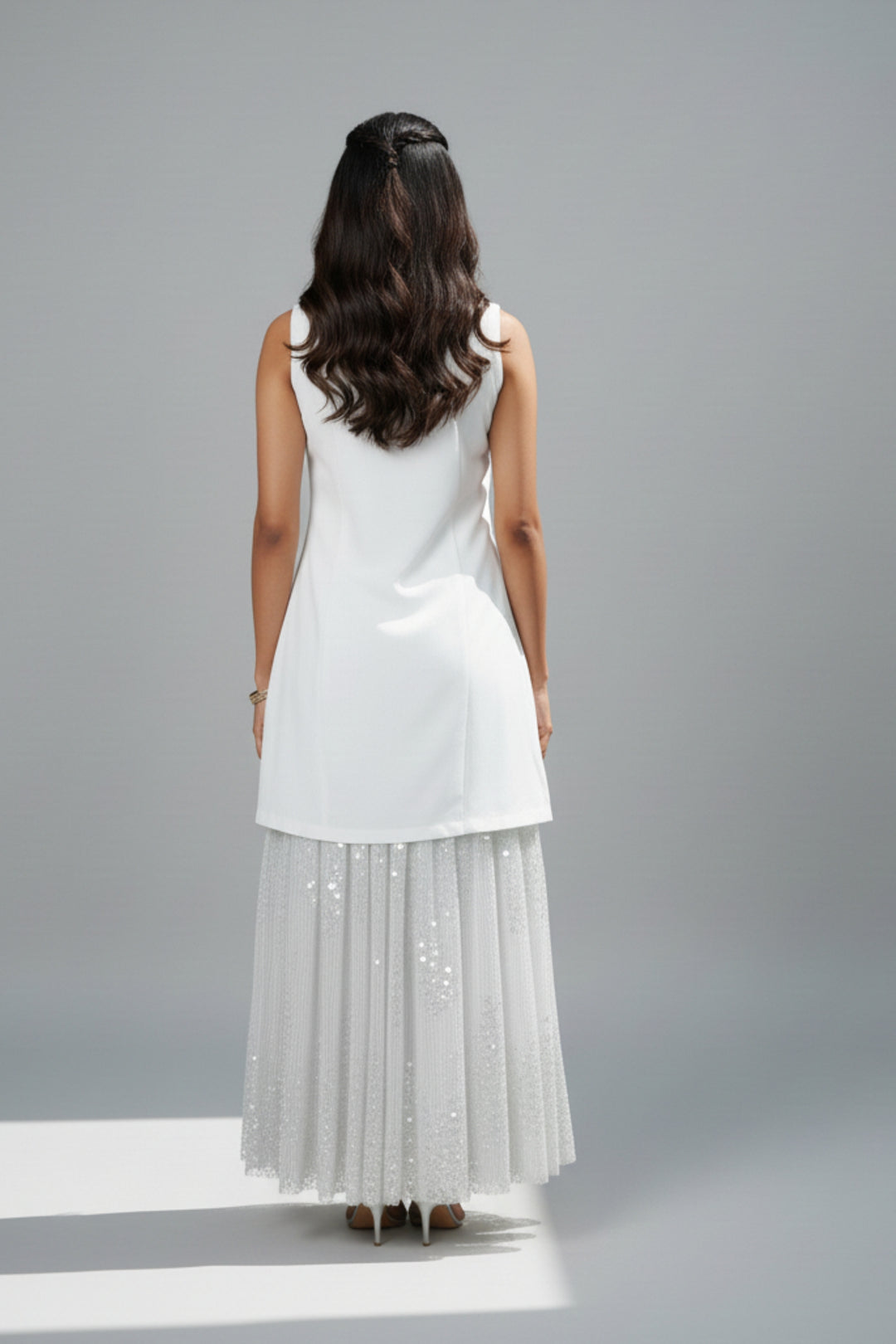 White Lace & Sequin Midi Dress