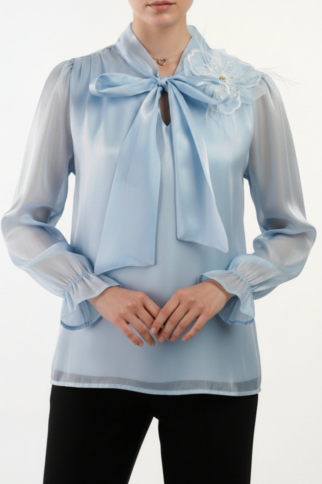 Pearl Blue Embroidered Tissue Top