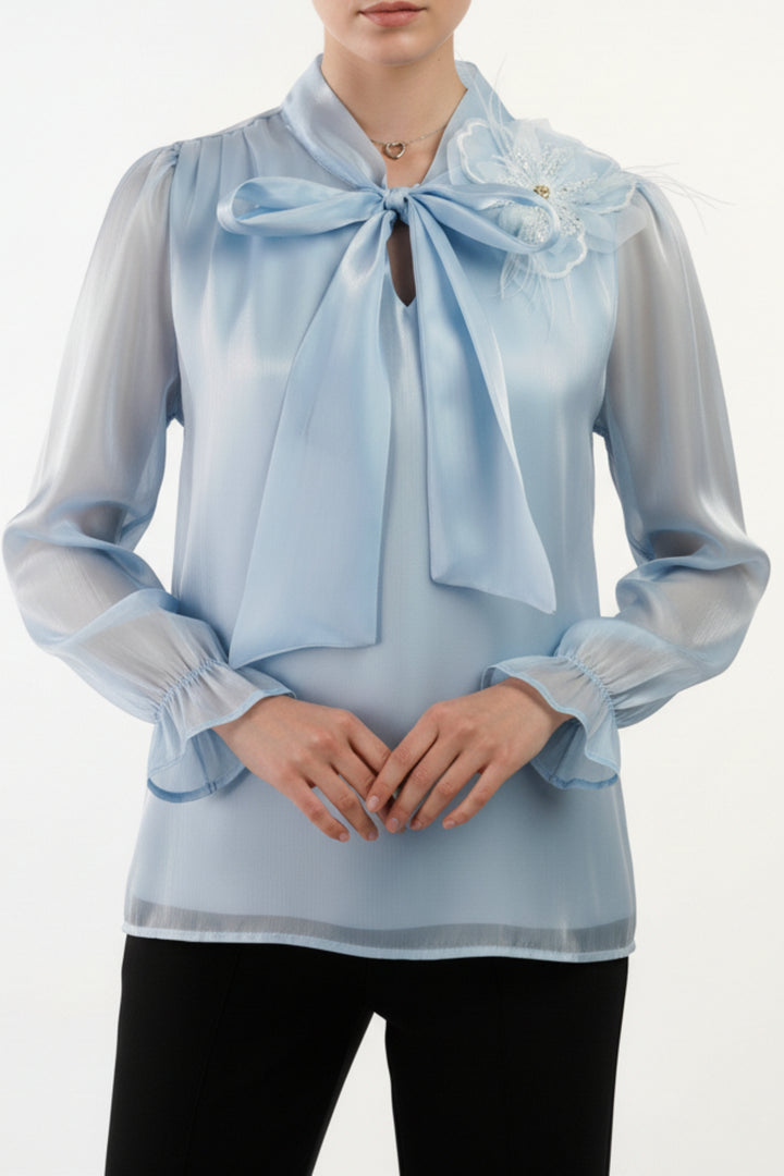 Pearl Blue Embroidered Tissue Top