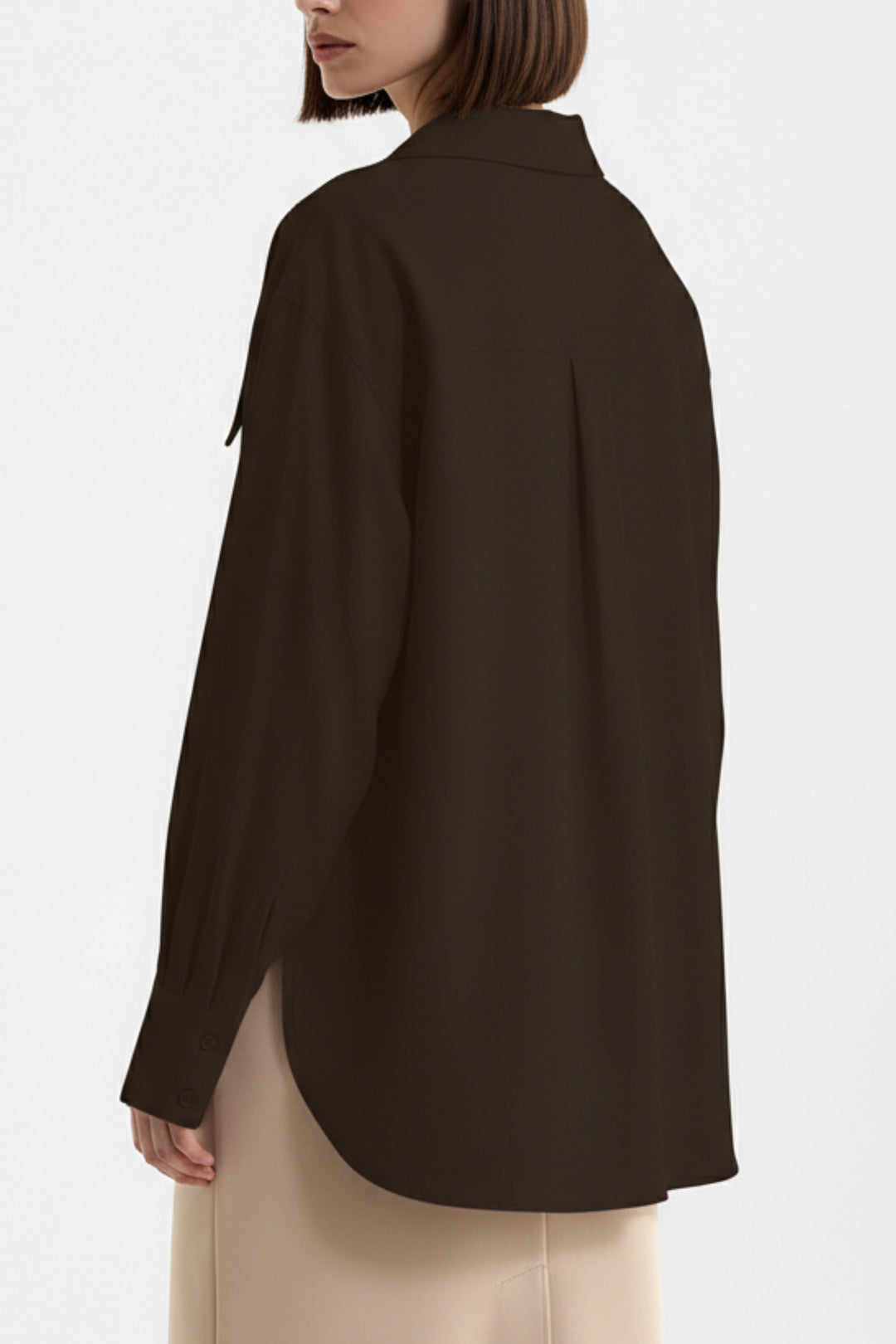 Wide-Lapel Espresso Zip Utility Shirt