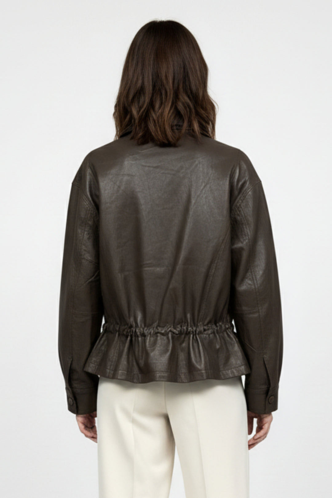 Mocha Drawstring Faux Leather Jacket