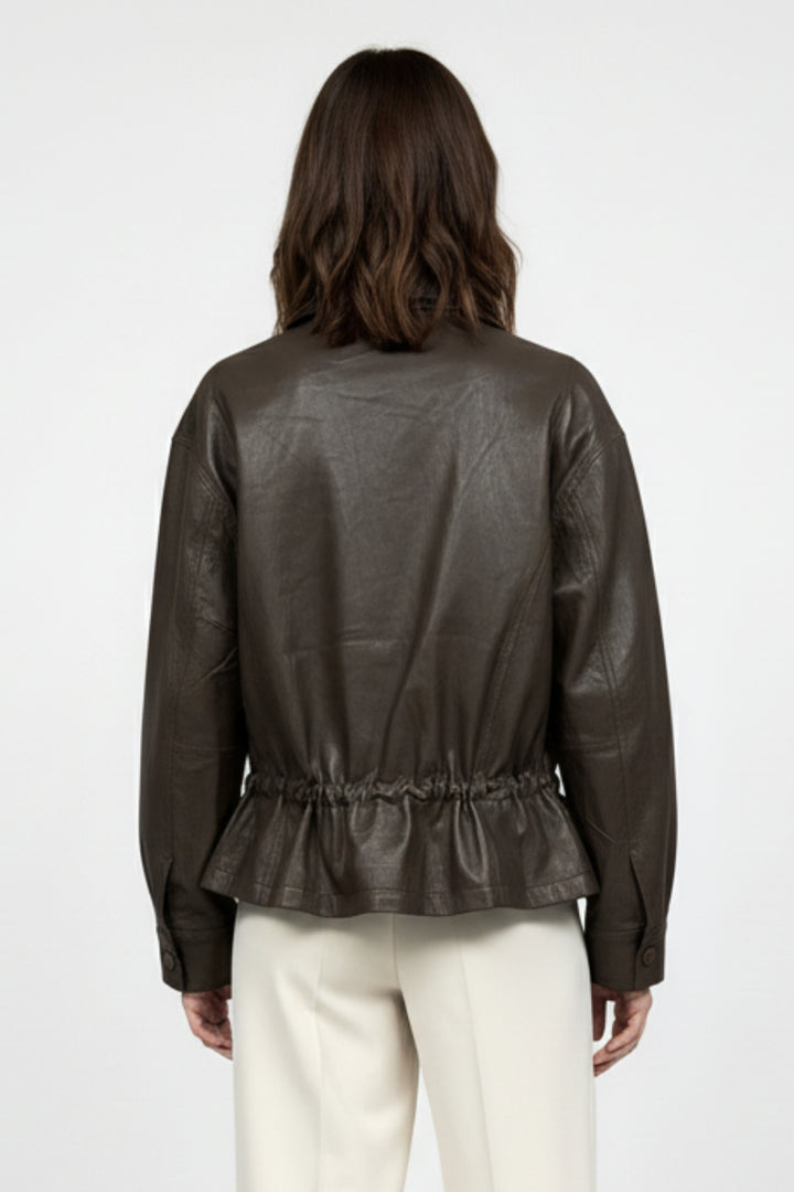 Mocha Drawstring Faux Leather Jacket