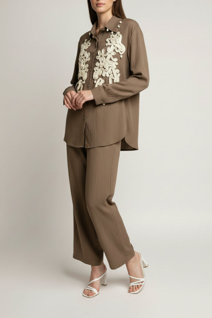 Earthy 3D Cord Embroidery Co-ord set