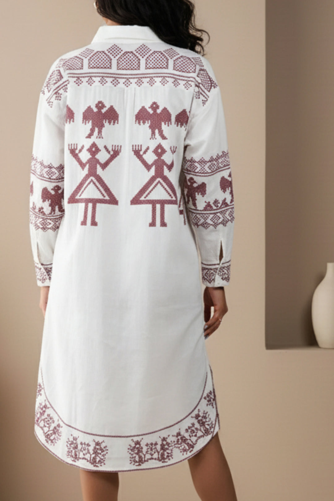 Red Sindhi Thread Work Cotton Linen Dress