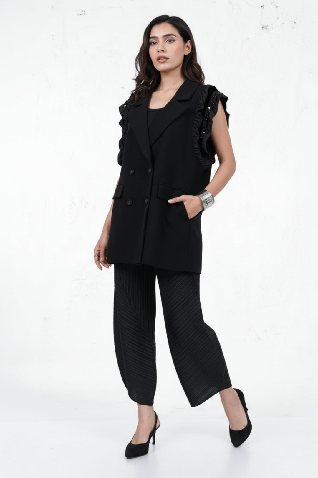 Olivia Black Ruffled Vest