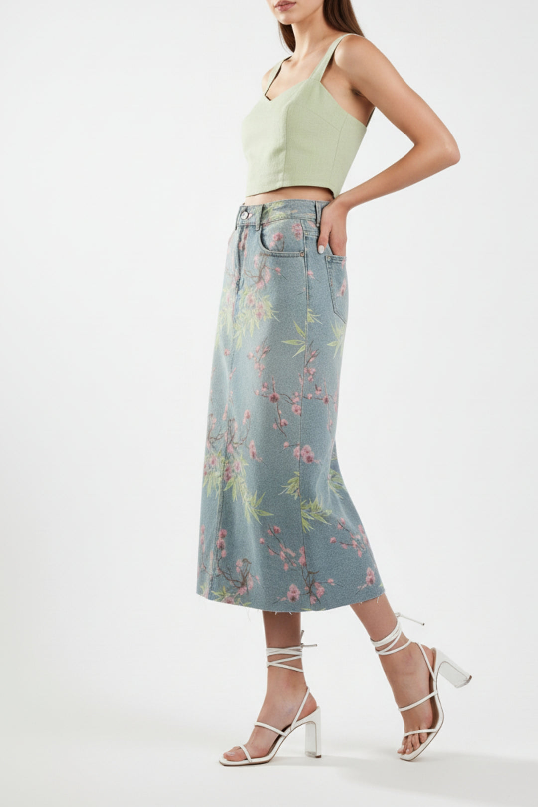 Floral Denim Skirt