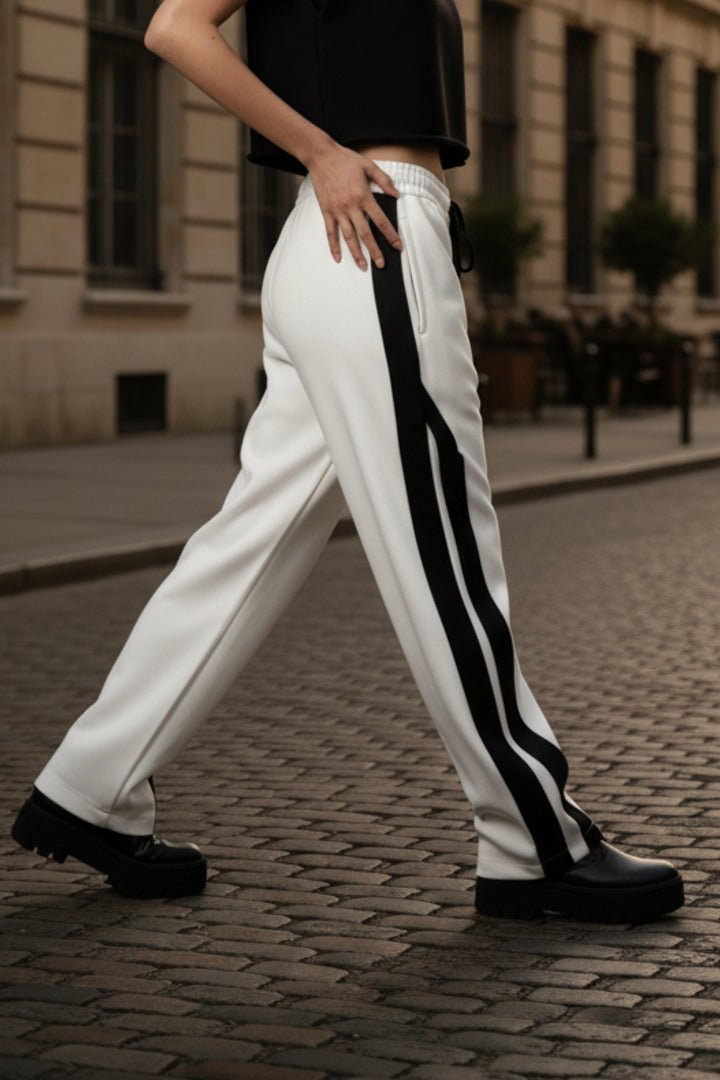White Side-Stripe Sweatpants