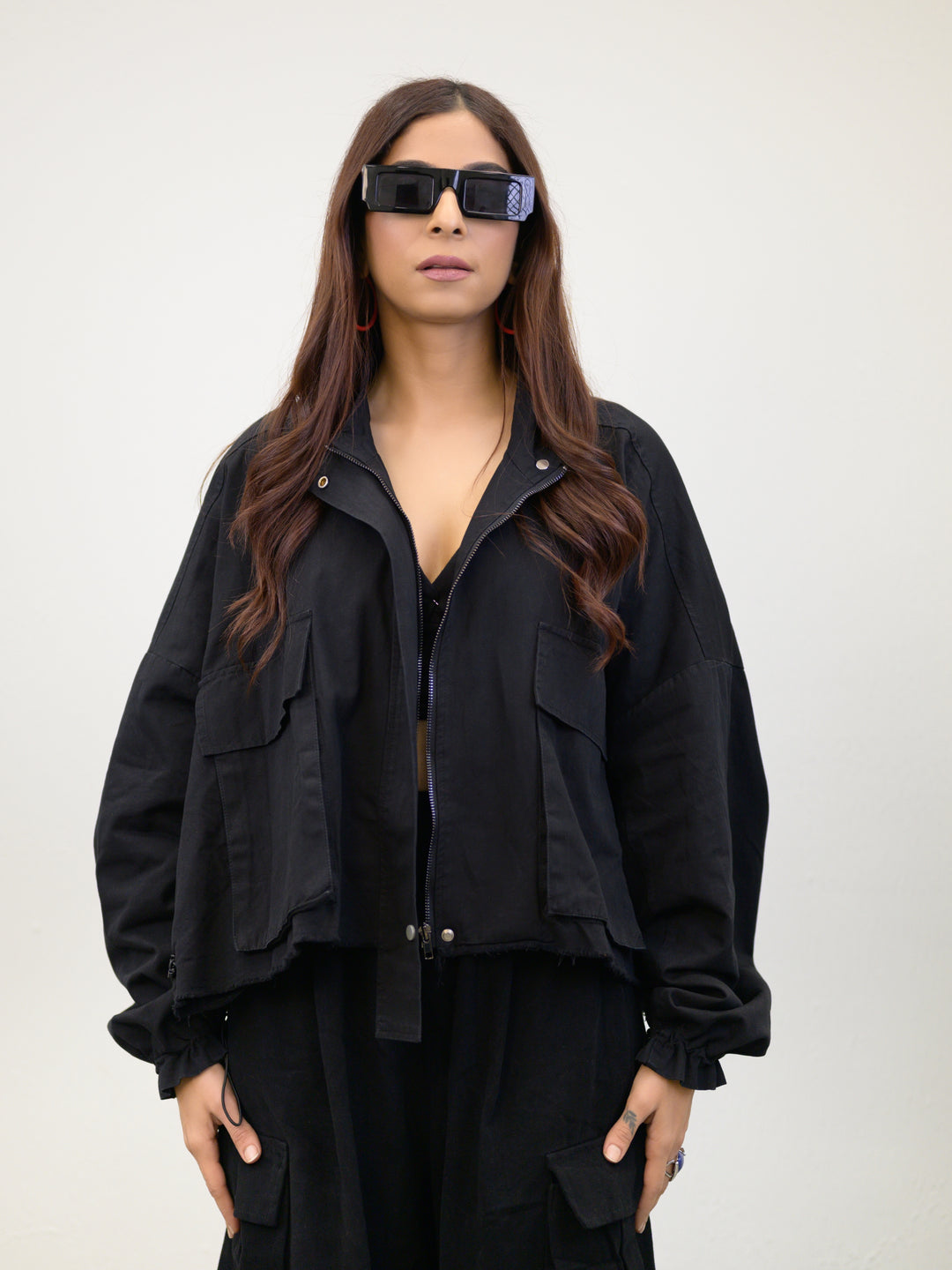 Black oversized cropped jacket streetwear