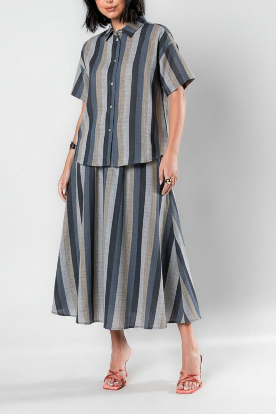 Aquamarine Striped Linen Coord Set