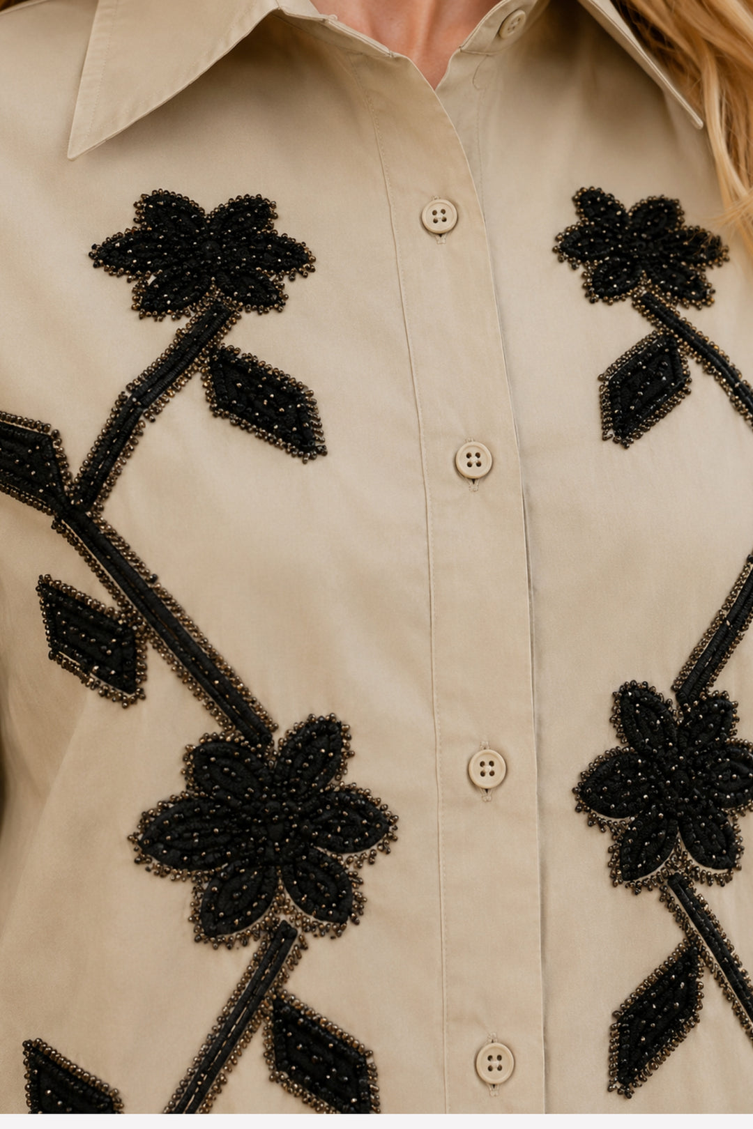Beige Floral Embellished Shirt