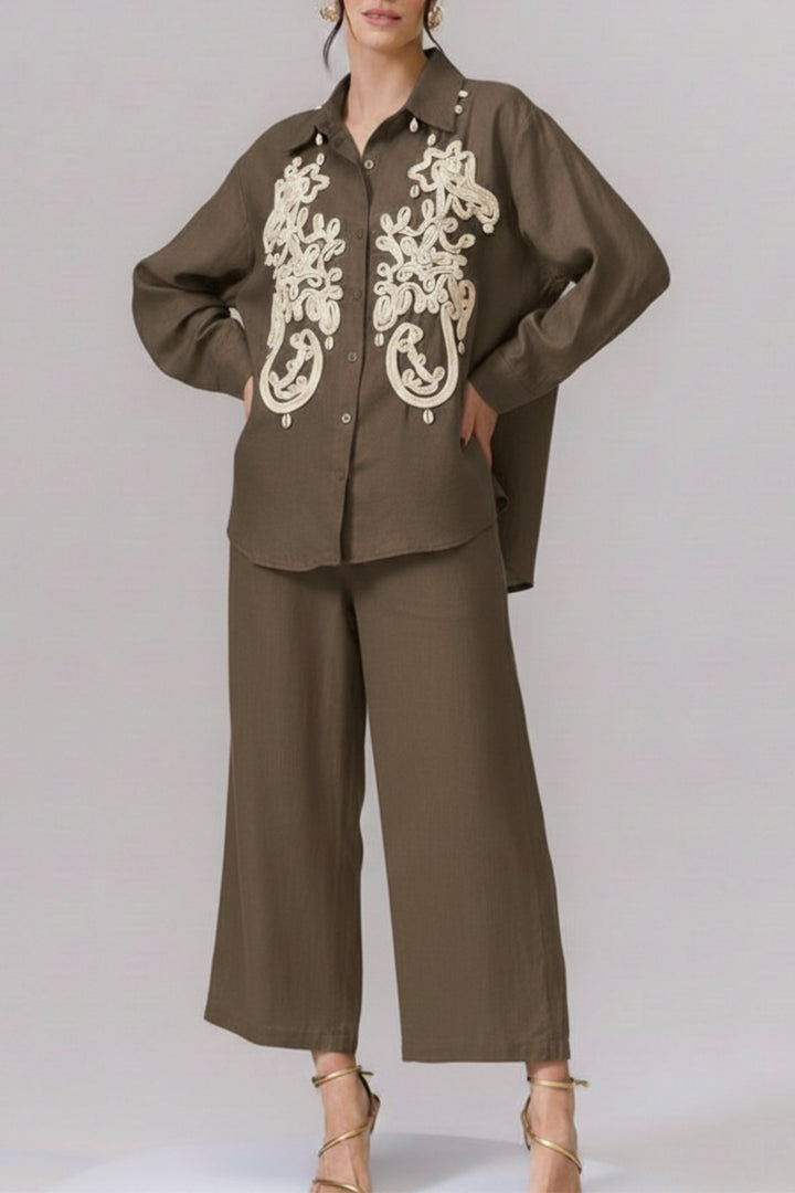 Earthy 3D Cord Embroidery Co-ord set