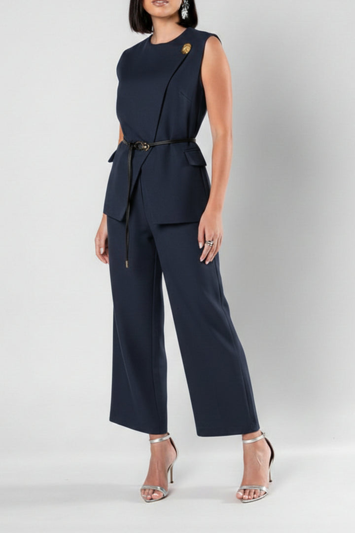Navy Belted Tailored Co-Ord Set