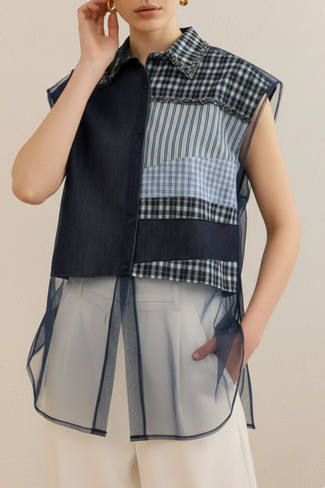 Denim Blue Patchwork Top