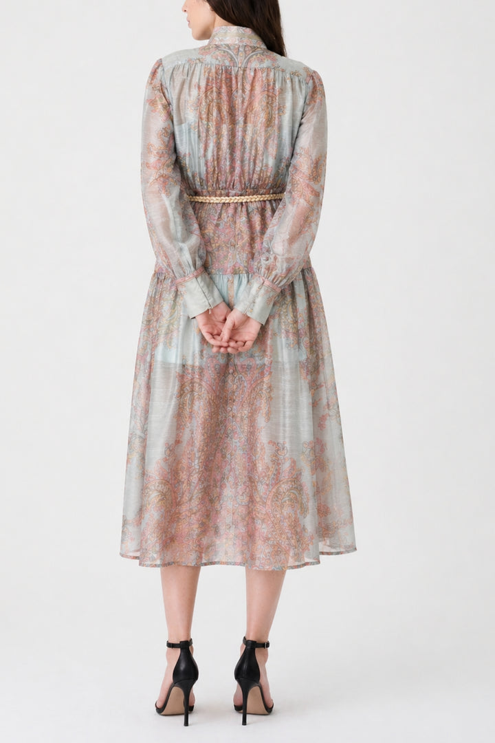 Blue Whisper Printed Button Dress